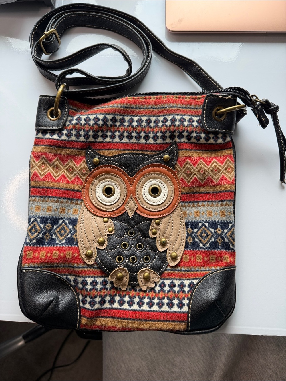 Cato Multicolor Owl Applique Crossbody Bag - Red, Black, Tan, Cream